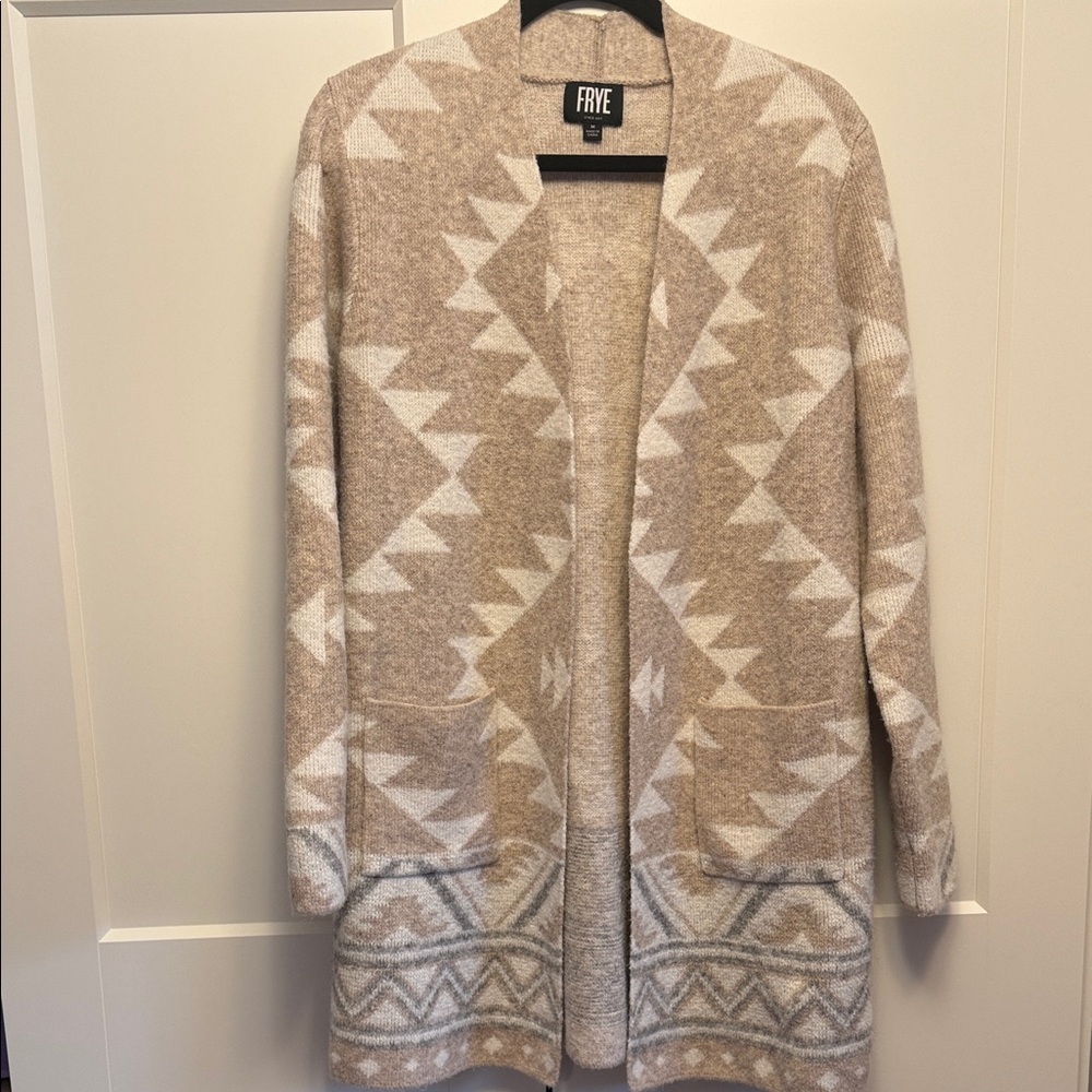 Frye Women's Geometric Tan and Cream Cardigan